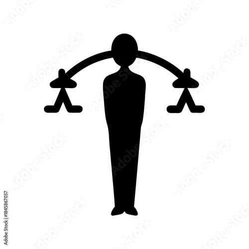 A silhouette of a person holding balanced scales symbolizing justice and equilibrium