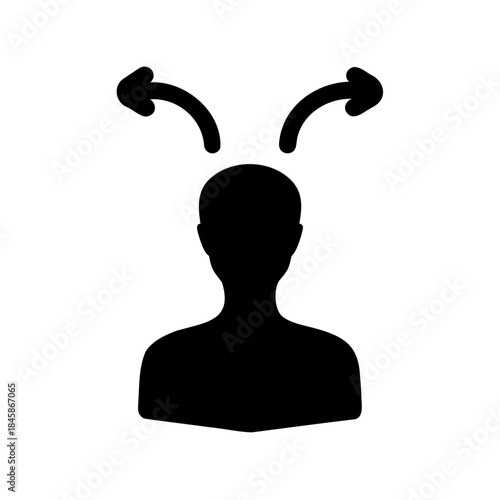 Person's silhouette with arrows indicating multiple directions and choices ahead