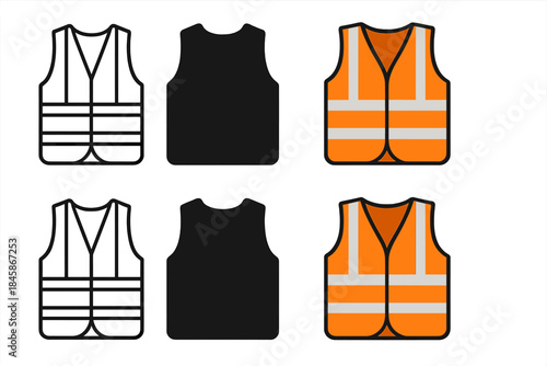 Safety Vest Styles. Safety Vest Reflect first in line style with thin outline, second in solid style filled shape, third in flat