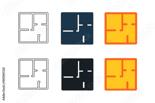 Stylish Blueprint Designs. Blueprint Wall Plan first in line style with thin outline, second in solid style filled shape, third in