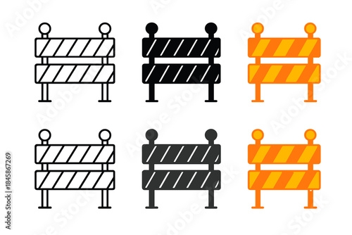 Diverse Fence Styles. Fence Site Border first in line style with thin outline, second in solid style filled shape, third in flat