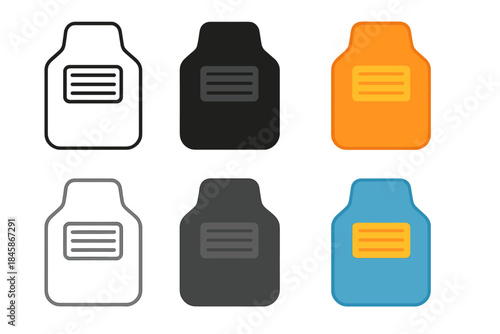 Stylized Car Floor Mats. Car Floor Mat first in line style with thin outline, second in solid style filled shape, third in flat