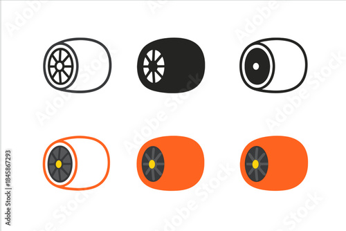 Engine Cowling Art Styles. Engine Cowling Cover first in line style with thin outline, second in solid style filled shape, third