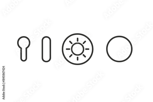 Keypass Solar Icons. Line style vector icons of keypass solar roundel: small keypass void, vertical slot hint, solar roundel ring,