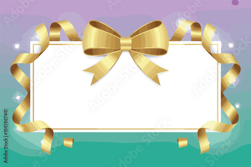 Elegant Golden Ribbon Frame with Sparkles on Gradient Background