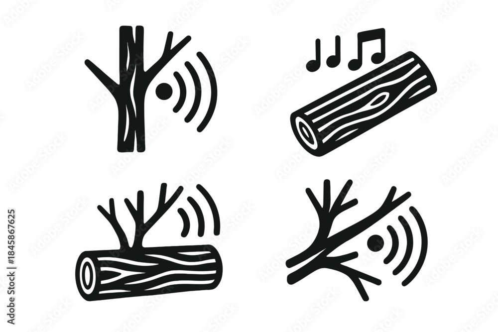 Fototapeta premium Echoing Forest Rhythms. Icons for: a repeated knock echoing through branches, soft beats traveling along timber veins, rhythmic