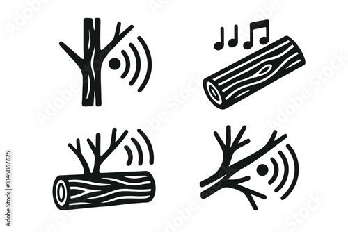 Echoing Forest Rhythms. Icons for: a repeated knock echoing through branches, soft beats traveling along timber veins, rhythmic