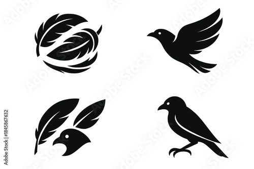 Focused Avian Strike. Icons for: feathers tightening around sudden intent, wing-curves bracing for a clean strike, steady plumage