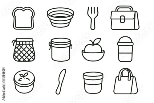 Sustainable bamboo snack collapsible tote reusable portable compact lunchbox icon eco vector