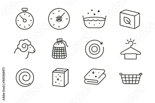 Vector basket soap bowl laundry icon pouch block eco hanger symbol quick