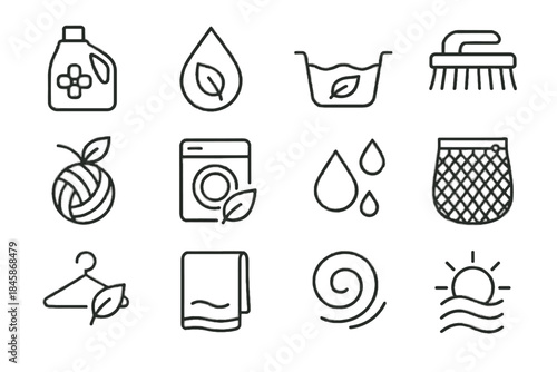Laundry drum eco natural fresh dry icons soak icon vector tool detergent