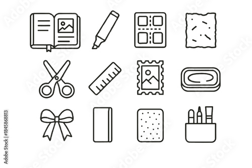 Tools icons ink diary mini vector set pen creative themed paper icon