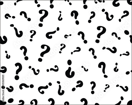 Black question mark on a white background, seamless pattern