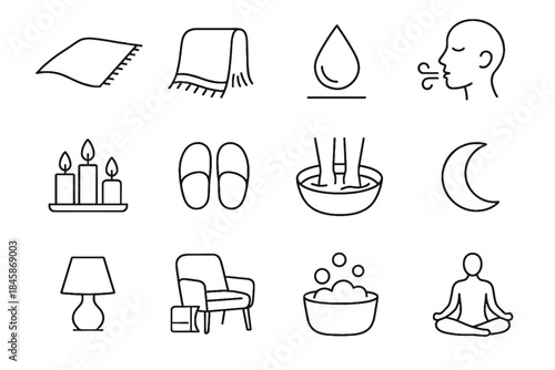 Icons gentle evening symbol bath foot vector soak posture blanket serenity slippers