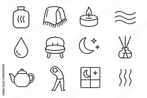 Bath stretching warmer oil vector tea icon hand sky evening calm