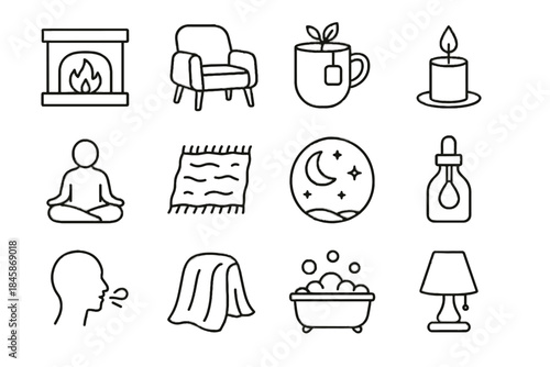 Breathing bubbles fireplace glow chair calm evening candlelight icon texture vector silhouette