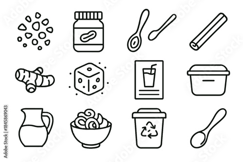 Bamboo icons stick smoothie jar vector spoon ingredient icon frozen cube container