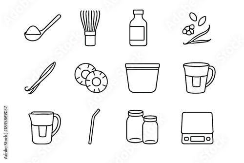 Minimalist scoop rings rinsing silicone water prep smoothie icon nibs reusable vector