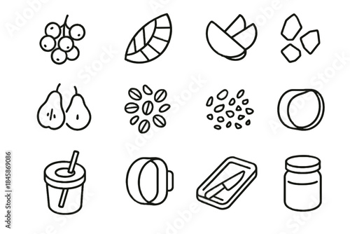 Minimalist icons crumbs slice icon smoothie vector mango almond pear cup shard
