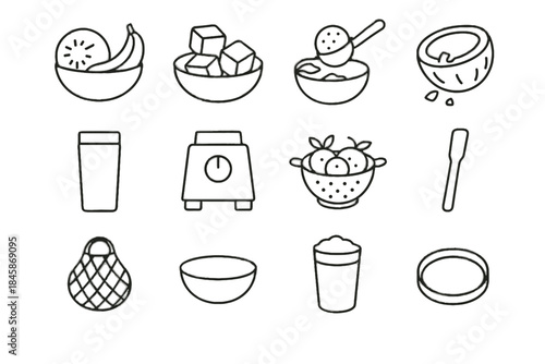Icons morning frozen icon ring prep vector colander bowl mesh silicone fruit