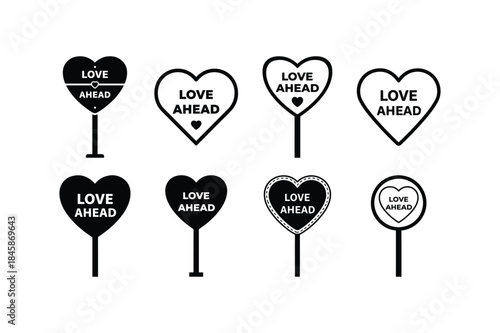 heart traffic sign love ahead silhouette set