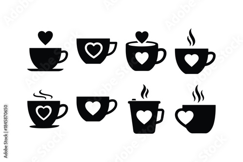 love coffee cup silhouette vector set