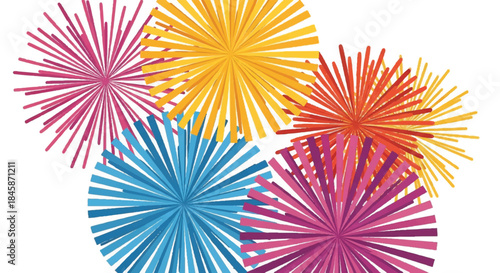 Vibrant Firework Display with Multicolor Bursts in Bright Radiant Colors.