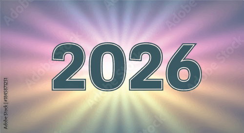 Bold 2026 text with multicolored radiant burst background for future themed design.
