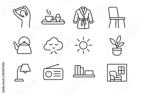 Soft warm plant icon cloud tray routine icons breathing silhouette calm morning