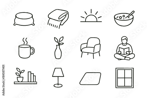 Quiet serene icons minimalist plant morning light icon vector sunbeam soft peaceful