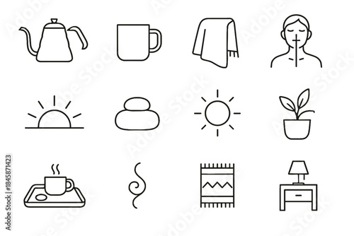 Vector warm kettle minimalist seat pot calm icon morning rug icons quiet