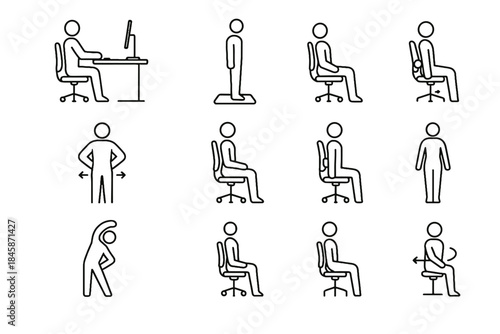 Position vector foot alignment shoulder roll set icon stretch height posture twisting