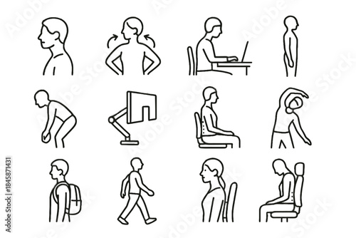Icon stride roll practice weight posture healthy relaxation hand vector monitor depth