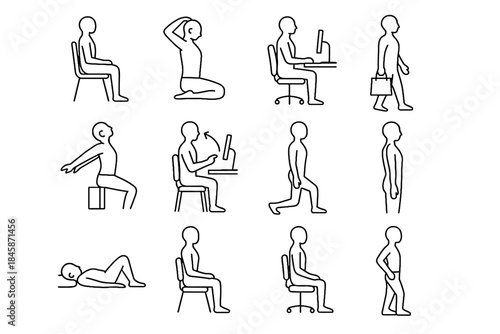 Depth load healthy vector posture stretch relaxation icons proper check yoga exercise