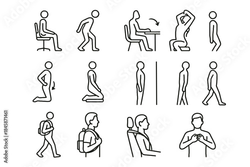 Healthy tilt line reset vector posture awareness chair icon spinal position wall