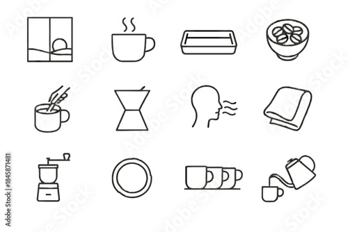 Steam mindful drip icon coffee icons arc tidy mug pour soft vector