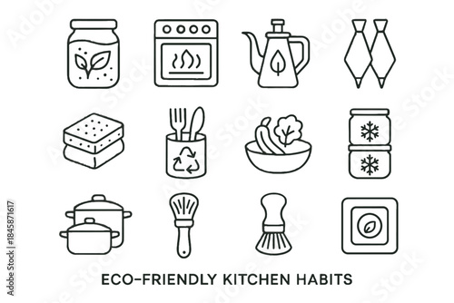 Vector recycled cookware stainless symbol bamboo bristle icon broth kitchen icons eco