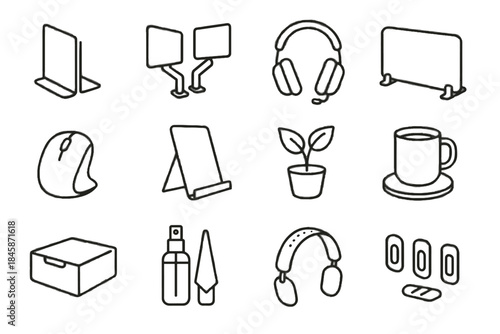 Workspace holder set panel screen desk vector icon clips coaster box divider