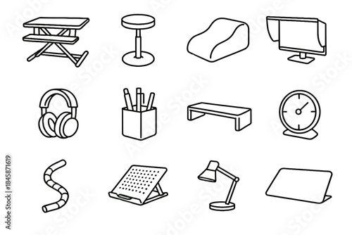 Cushion desk icon light shelf ergonomics timer workspace icons vector minimal shield