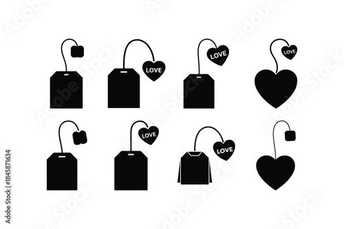 love tea bag silhouette vector set