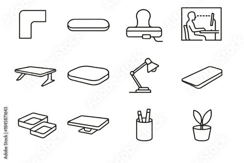 Pad desk workspace home tabletop vector lamp slope support icon container seat