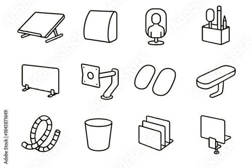 Divider tube monitor organizer bracket compact home workspace bin icon vector ergonomic