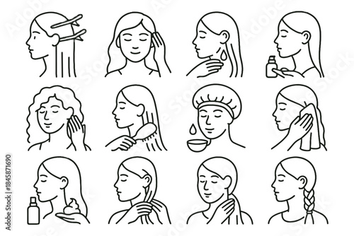 Haircare soft pats braid use cap lightweight vector protective icons technique icon