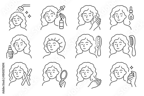 Application haircare icon curl tonic icons vector rinse rods soft heatless healthy