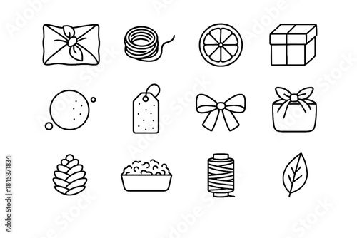 Fabric eco wrapping icon reusable twine icons accent vector pinecone gift hemp