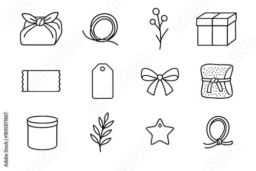 Gift eco vector ribbon wrap icon box wooden cord handmade compostable charm