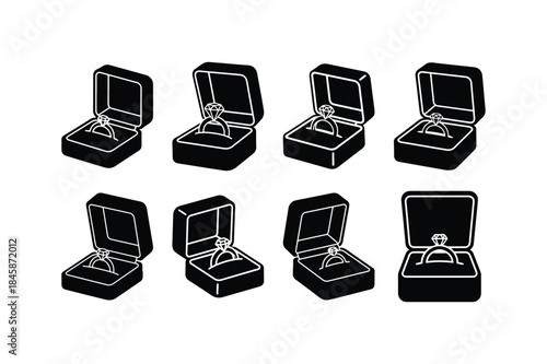 ring box silhouette vector set