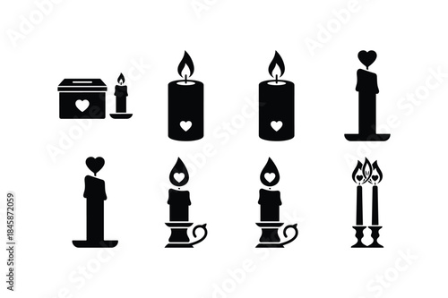 romantic candle light silhouette vector set