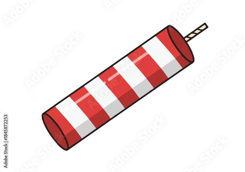 Striped red and white cylindrical firework accessory with fuse illustration.