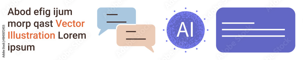 Obraz premium Artificial intelligence, communication, chatbot systems, digital messaging, tech interfaces, online services. Two speech bubbles, AI icon digital interface. Artificial intelligence and communication